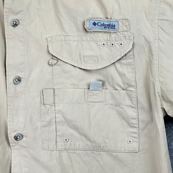 Columbia PFG Performance Fishing Gear Shirt Men's M/M Beige Vented Short Sleeve - Picture 5 of 15